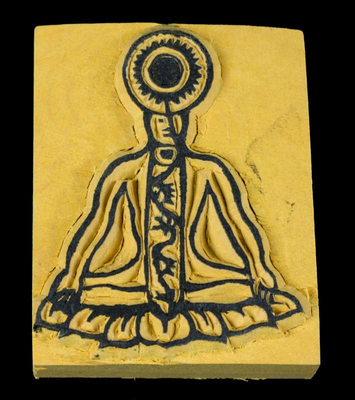 Tampon Encreur En Bois Sculpté Bouddha Chakra Symbole Bouddhiste Tibétain
