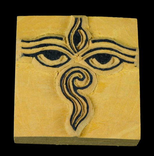 Tampon Encreur En Bois Sculpté Yeux De Bouddha Symbole Bouddhiste Tibétain