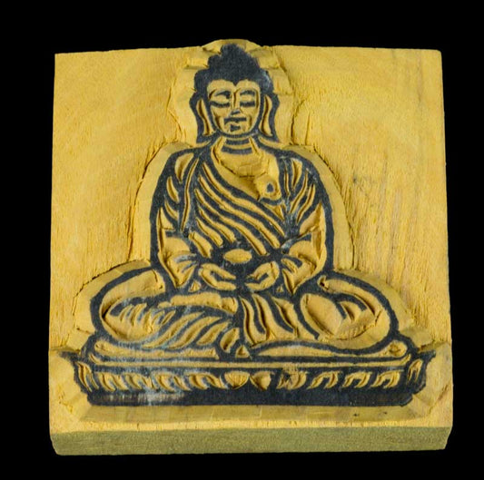 Tampon Encreur En Bois Sculpté Bouddha Symbole Bouddhiste Tibétain