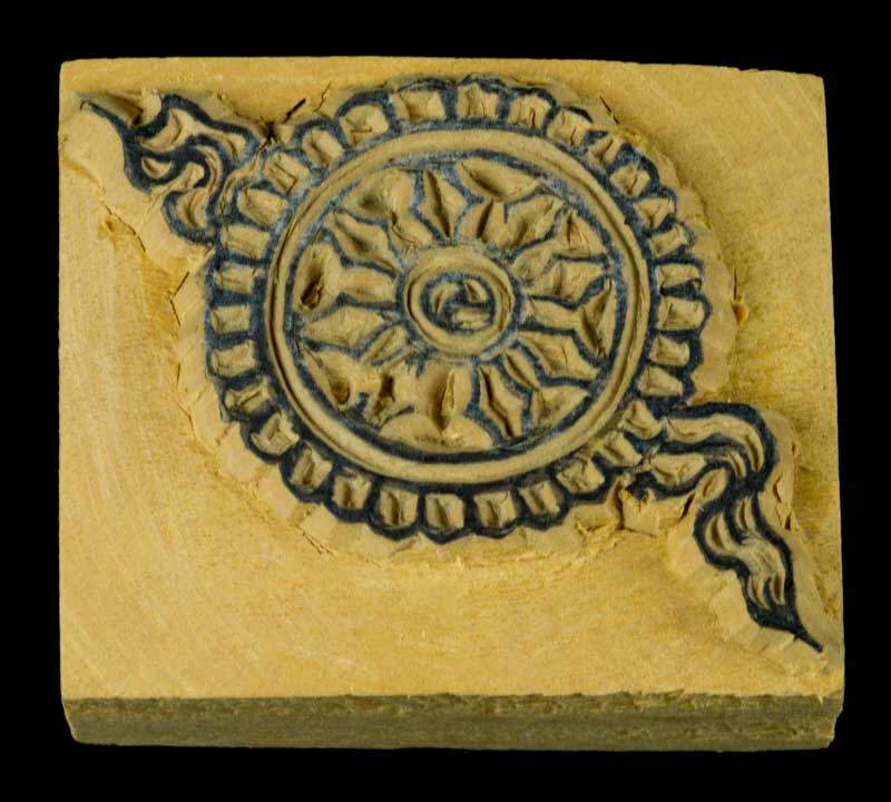 Tampon Encreur En Bois Sculpté Roue Du Dharma Bouddhiste Tibétain