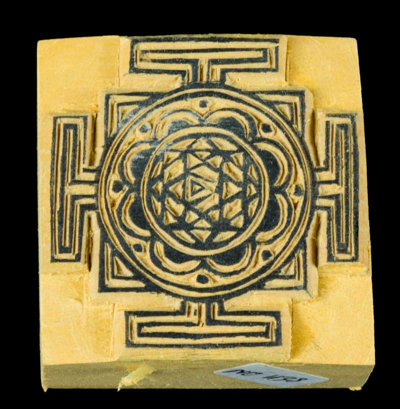 Tampon Encreur En Bois Sculpté Mandala Sri Yantra Géométrie Sacrée Bouddhiste et Hindouisme
