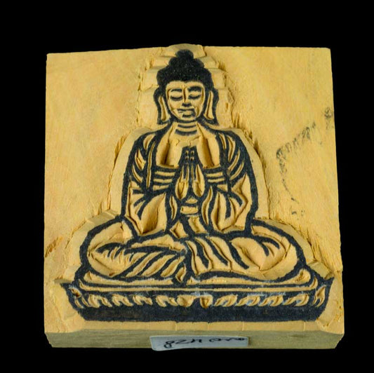 Tampon Encreur En Bois Sculpté Bouddha Sakyamuni Symbole Bouddhiste