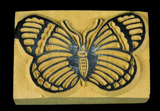 Tampon Encreur En Bois Sculpté – Motif Très Grand Papillon