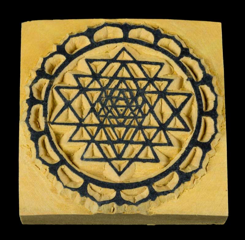 Tampon Encreur En Bois Sculpté Sri Yantra Tibétain