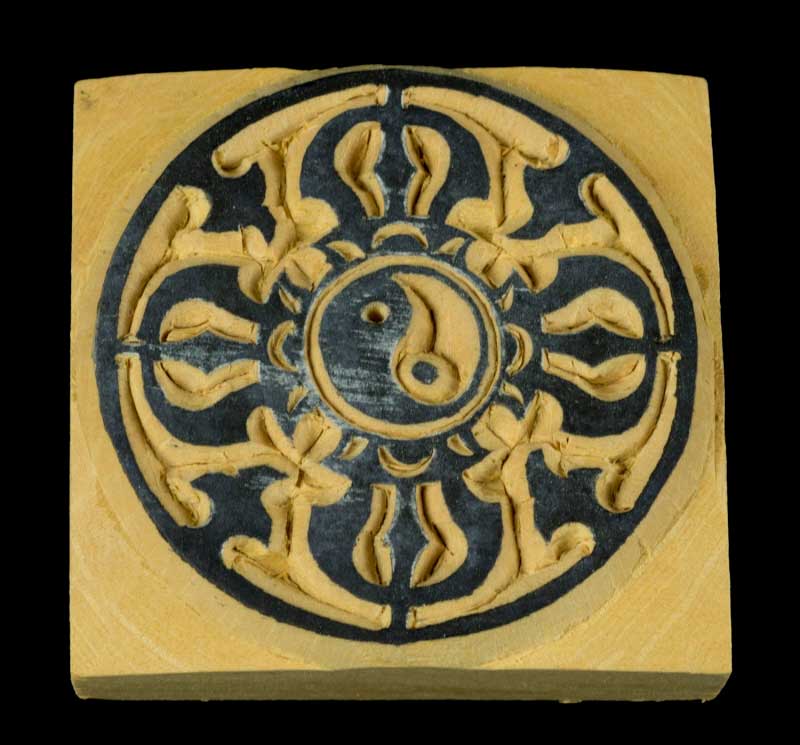 Tampon Encreur En Bois Sculpté Double Vajra Dorje Symbole Bouddhiste Tibétain