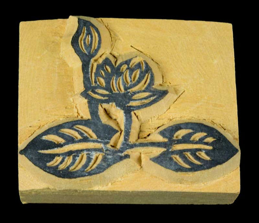 Tampon Encreur En Bois Sculpté Fleur De Lotus Sacrée Symbole Bouddhiste Tibétain