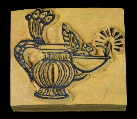 Tampon Encreur En Bois Sculpté Dipa Lampe À Huile Symbole Bouddhiste Tibétain