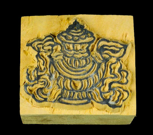 Tampon Encreur En Bois Sculpté Kalasa Calice De Diamant Bouddhiste Tibétain