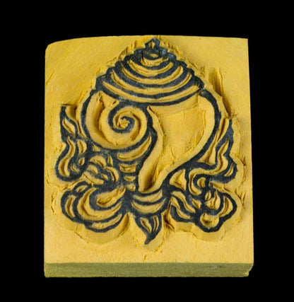 Tampon Encreur En Bois Sculpté Conque Bouddhiste Tibétain