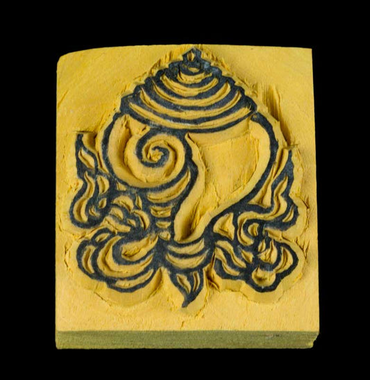 Tampon Encreur En Bois Sculpté Conque Bouddhiste Tibétain