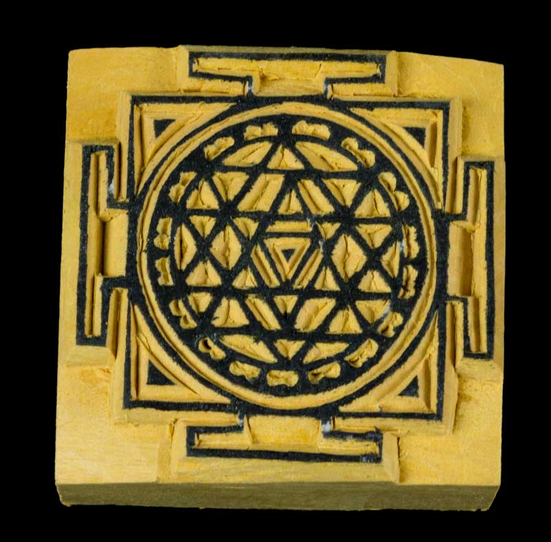 Tampon Encreur En Bois Sculpté Sri Yantra Symbole Spirituel Hindouiste Et Bouddhiste