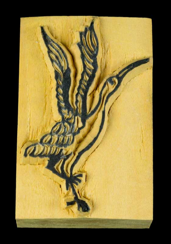 Tampon Encreur En Bois Sculpté – Motif Envol Oiseau Ibis