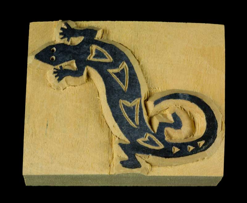 Tampon Encreur En Bois Sculpté – Motif Lézard / Gecko