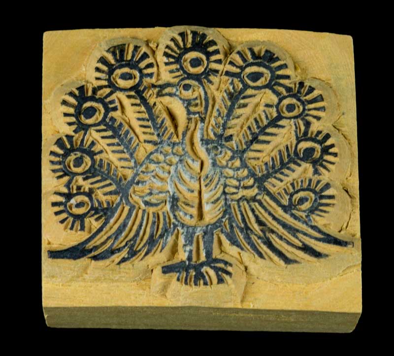 Tampon Encreur En Bois Sculpté Paon Oiseau Sauvage Symbole Bouddhiste Tibétain