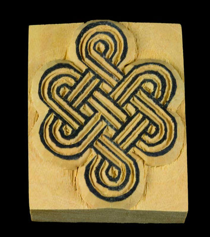 Tampon Encreur En Bois Sculpté Nœud Infini Bouddhiste Tibétain