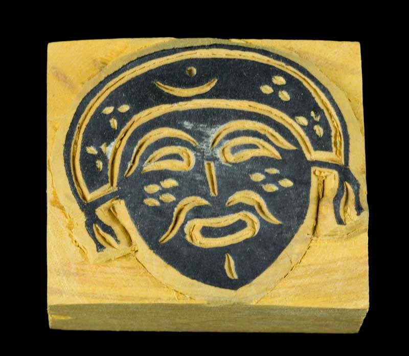 Tampon Encreur En Bois Sculpté Masque De Cérémonie Tibétain Bouddhiste