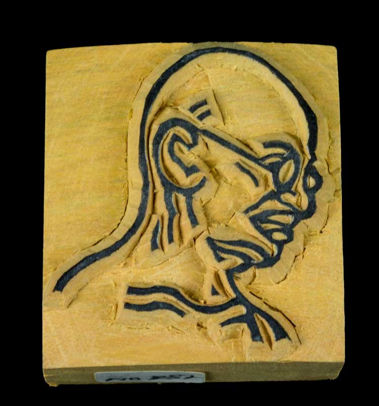 Tampon Encreur En Bois Sculpté Mahatma Gandhi Guide Spirituel Hindouiste Et Bouddhiste
