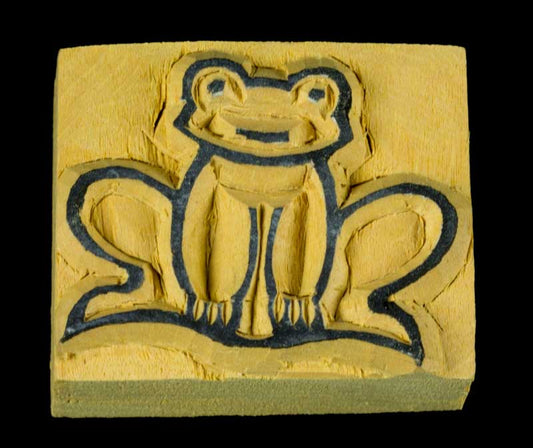 Tampon Encreur En Bois Sculpté – Motif Grenouille