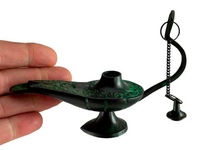 Lampe d’Aladin en Laiton 13,2 cm – Patine Brune et Verte – Artisanat Indien