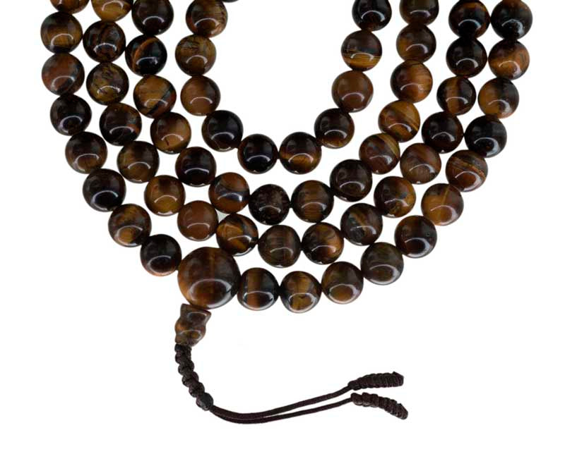 Collier Mala Tibétain en Pierre Œil de Tigre Naturel – 108 Perles 8 mm
