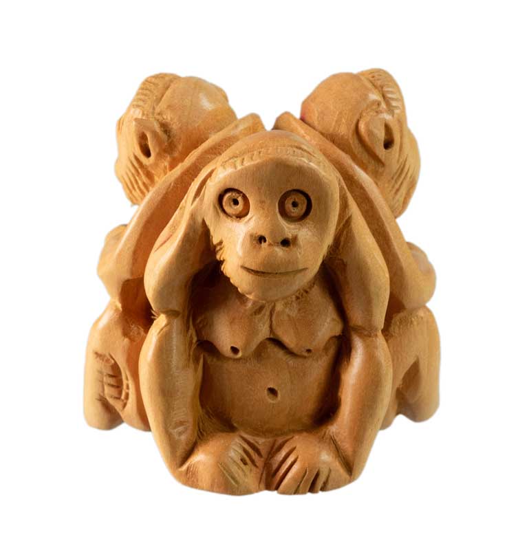 Statuette 3 Singes De La Sagesse En Bois – Artisanat Indien