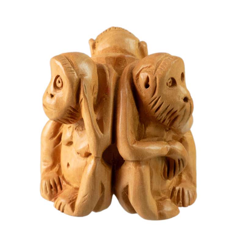 Statuette 3 Singes De La Sagesse En Bois – Artisanat Indien