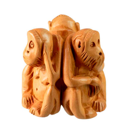 Statuette 3 Singes De La Sagesse En Bois – Artisanat Indien