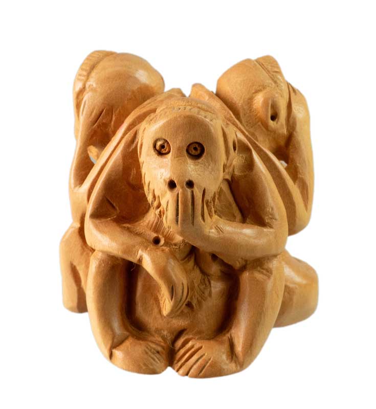 Statuette 3 Singes De La Sagesse En Bois – Artisanat Indien