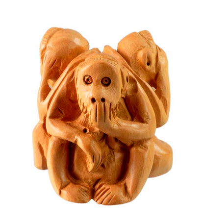 Statuette 3 Singes De La Sagesse En Bois – Artisanat Indien