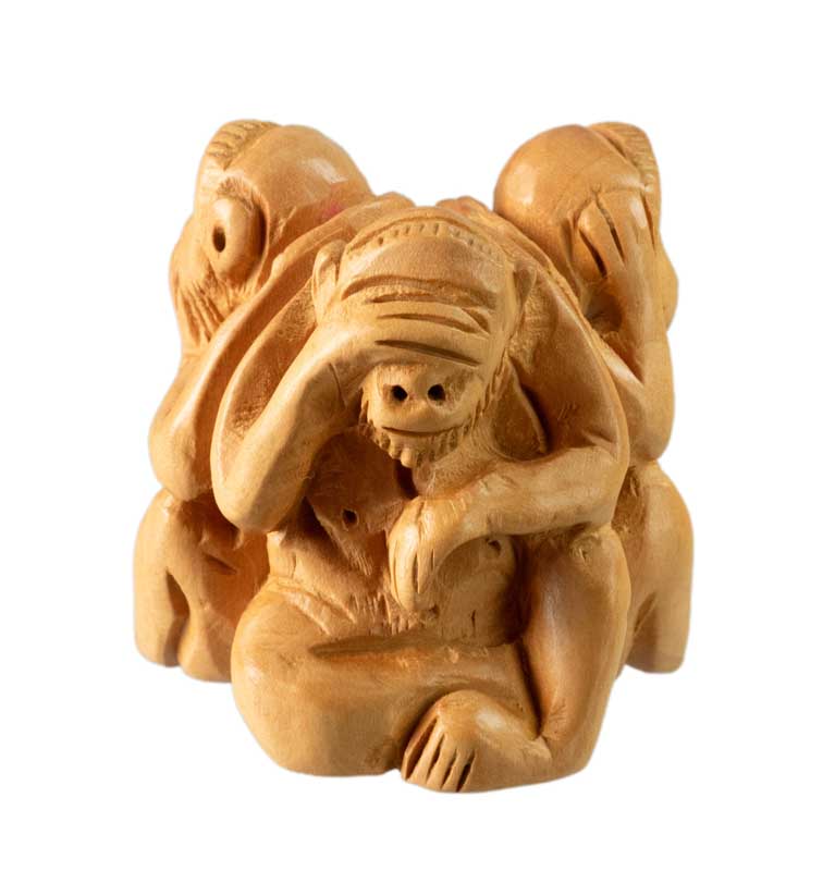 Statuette 3 Singes De La Sagesse En Bois – Artisanat Indien