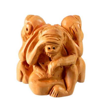 Statuette 3 Singes De La Sagesse En Bois – Artisanat Indien
