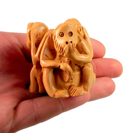 Statuette 3 Singes De La Sagesse En Bois – Artisanat Indien