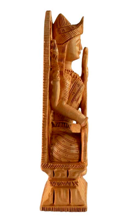 Statuette Saraswati en Bois – Déesse Hindoue de la Sagesse et du Savoir