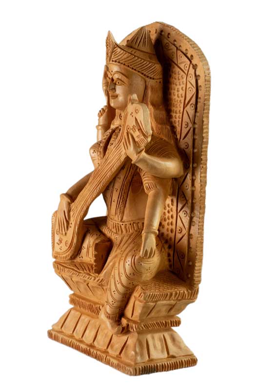 Statuette Saraswati en Bois – Déesse Hindoue de la Sagesse et du Savoir