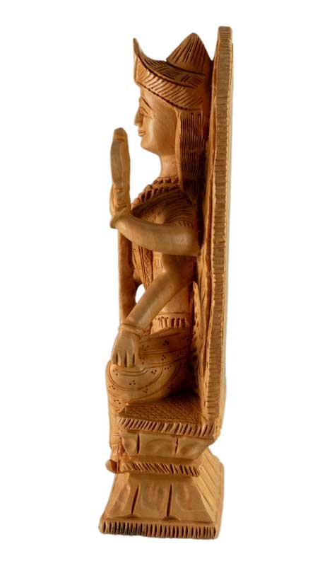 Statuette Saraswati en Bois – Déesse Hindoue de la Sagesse et du Savoir