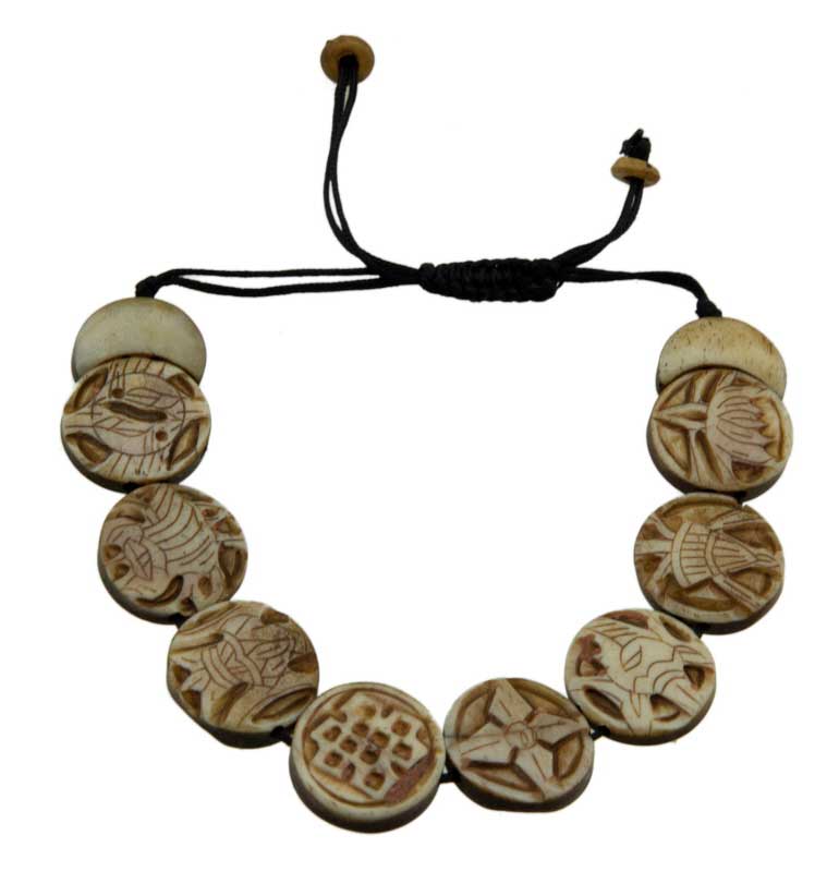 Bracelet Tibétain Astamangala en Corne de Yak – Symboles Auspicieux Bouddhistes