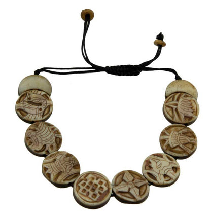 Bracelet Tibétain Astamangala en Corne de Yak – Symboles Auspicieux Bouddhistes