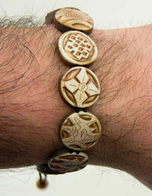 Bracelet Tibétain Astamangala en Corne de Yak – Symboles Auspicieux Bouddhistes