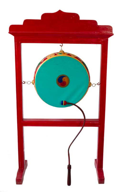Tambour Tibétain de Cérémonie Bouddhiste avec Support – Artisanat du Népal