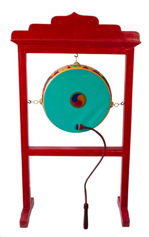 Tambour Tibétain de Cérémonie Bouddhiste avec Support – Artisanat du Népal