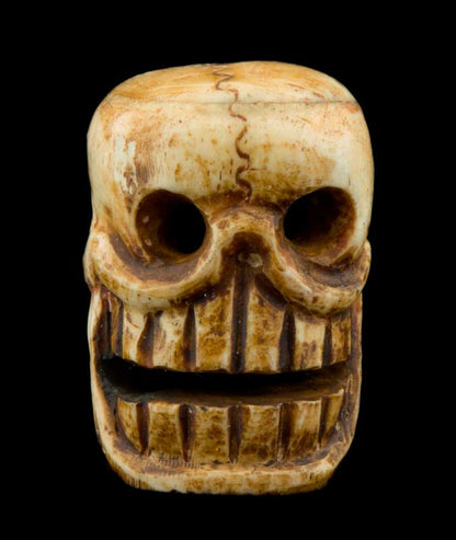 Tête De Mort Tibétaine En Os De Yak Sculpté – Symbole Bouddhiste De L’Impermanence