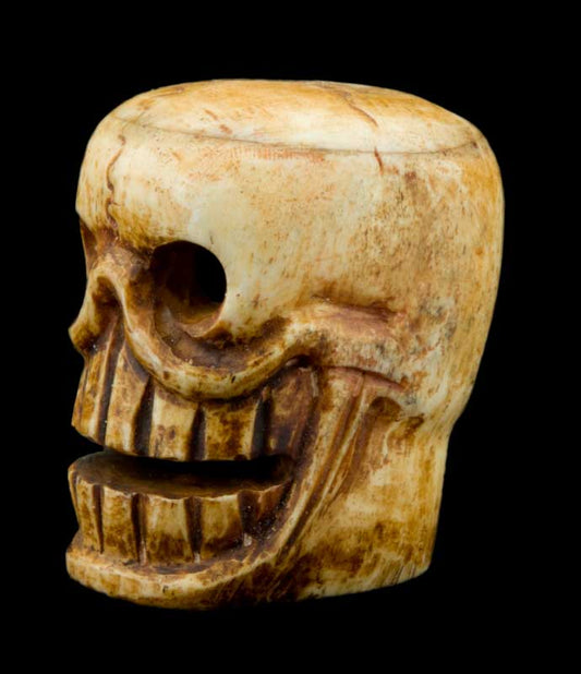 Tête De Mort Tibétaine En Os De Yak Sculpté – Symbole Bouddhiste De L’Impermanence