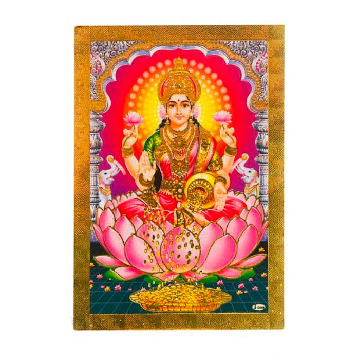 Carte Lakshmi – Divinité Hindoue Dorée sur Papier Épais
