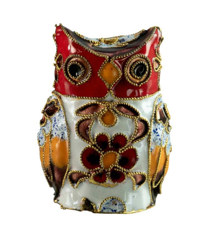 Figurine Double Face Chouette En Émail Cloisonné – Artisanat Traditionnel De Chine