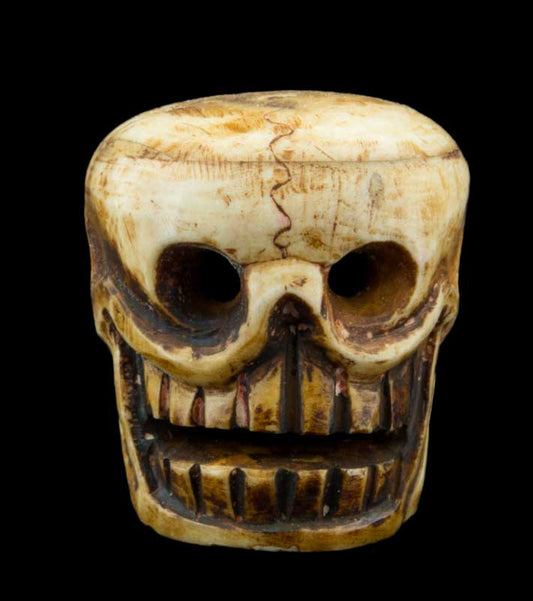 Tête De Mort Tibétaine En Os De Yak Sculpté – Symbole Bouddhiste Tantrique