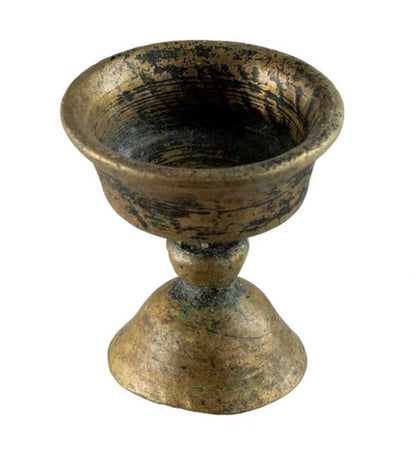 Lampe à beurre bouddhiste ancienne de monastère en laiton – offrande de lumière (plus de 30 ans)