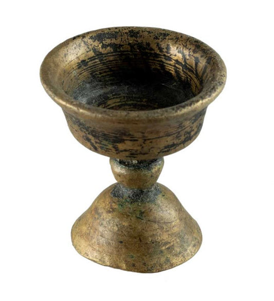 Lampe à beurre bouddhiste ancienne de monastère en laiton – offrande de lumière (plus de 30 ans)