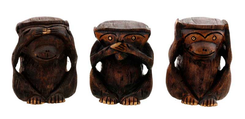 Statuette 3 Singes De La Sagesse En Bois – Artisanat Indien