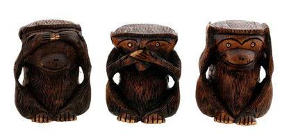 Statuette 3 Singes De La Sagesse En Bois – Artisanat Indien