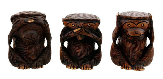 Statuette 3 Singes De La Sagesse En Bois – Artisanat Indien